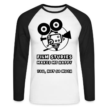 Film Studies Makes Me Happy - Unisex Long Sleeve Baseball T-Shirt - white/black - Front - Nik (191cm)