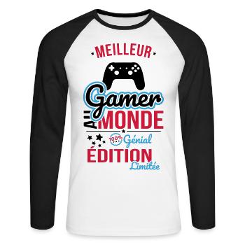 World's Best Gamer - 100% Awesome - Unisex Long Sleeve Baseball T-Shirt - white/black - Front - Nik (191cm)