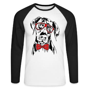 DOBERMANN Glasses Dogs Smart Dog - Unisex Long Sleeve Baseball T-Shirt - white/black - Front - Nik (191cm)