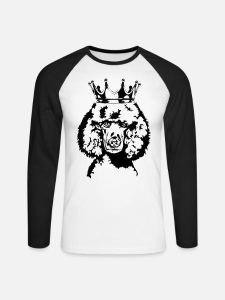Pudel Krone Hunde Hund Wilsigns - Unisex Baseballshirt langarm - Weiß/Schwarz