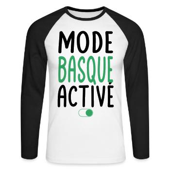 Mode Basque Activé - Idée Cadeau - T-shirt baseball manches longues Homme - blanc/noir - Devant - Nik (191cm)