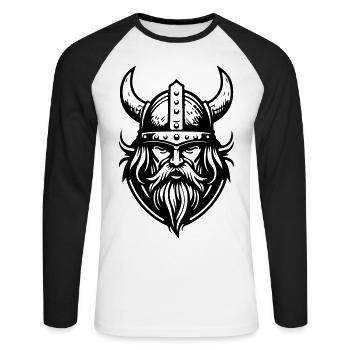 Wikinger Helm Krieger Valhalla - Unisex Baseballshirt langarm - Weiß/Schwarz - Vorne - Nik (191cm)