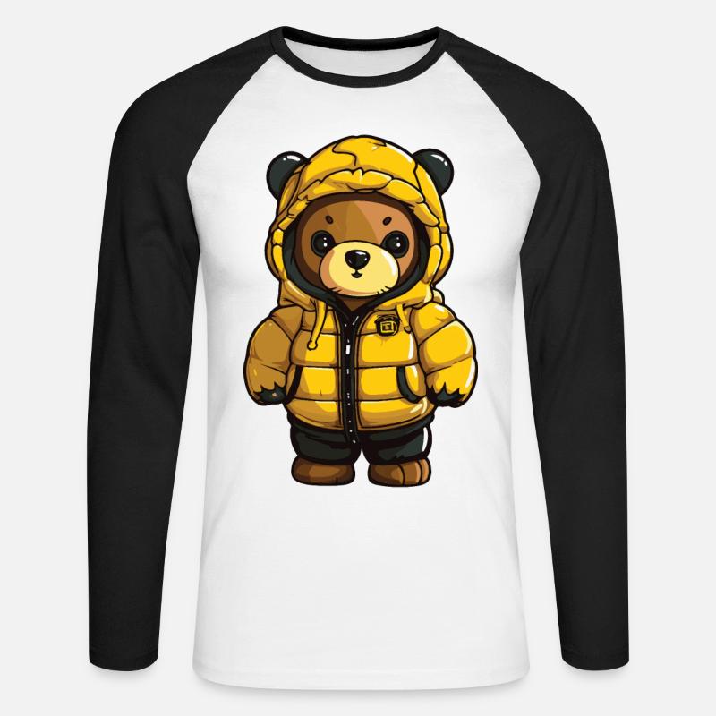Bär Winter Comic - Unisex Baseballshirt langarm - Weiß/Schwarz