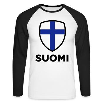 National Flag of Finland - Unisex Long Sleeve Baseball T-Shirt - white/black - Front - Nik (191cm)