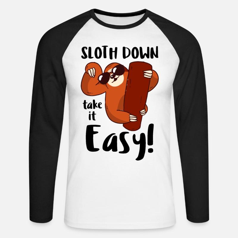 Faultier slow down/ Sloth down - Unisex Baseballshirt langarm - Weiß/Schwarz