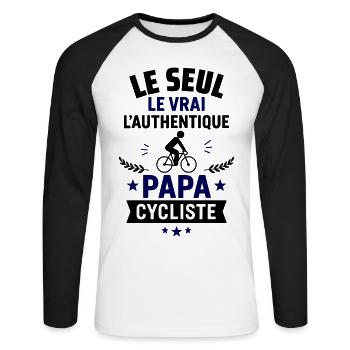 Papa cycliste authentique Fête des pères vélo - T-shirt baseball manches longues Homme - blanc/noir - Devant - Nik (191cm)