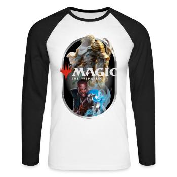 Magic: The Gathering Ajani And Teferi Blue Magic - Unisex Long Sleeve Baseball T-Shirt - white/black - Front - Nik (191cm)