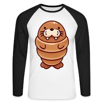 croissant morse mignon animal design - T-shirt baseball manches longues Homme - blanc/noir - Devant - Nik (191cm)