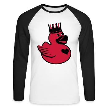 Duck the King - Unisex Baseballshirt langarm - Weiß/Schwarz - Vorne - Nik (191cm)