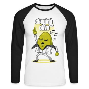Rester olive - T-shirt baseball manches longues Homme - blanc/noir - Devant - Nik (191cm)