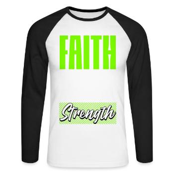 Faith is my Strength - Unisex Long Sleeve Baseball T-Shirt - white/black - Front - Nik (191cm)
