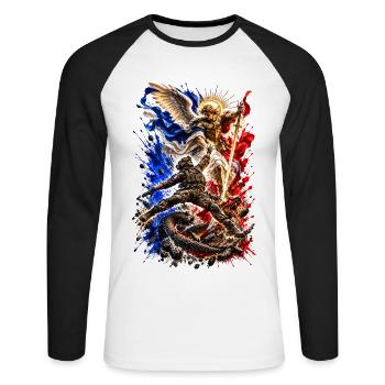 St. Michael der Beschützer - Unisex Baseballshirt langarm - Weiß/Schwarz - Vorne - Nik (191cm)