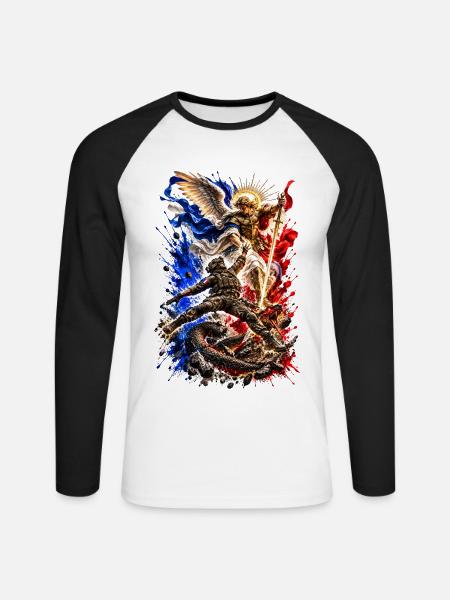 St. Michael der Beschützer - Unisex Baseballshirt langarm - Weiß/Schwarz