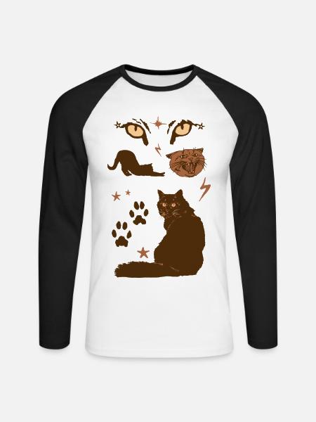 BRUNE KATZEN - Unisex Baseballshirt langarm - Weiß/Schwarz