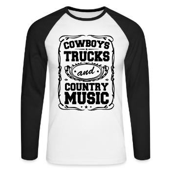 Cowboys trucks and Country Music - Unisex Baseballshirt langarm - Weiß/Schwarz - Vorne - Nik (191cm)