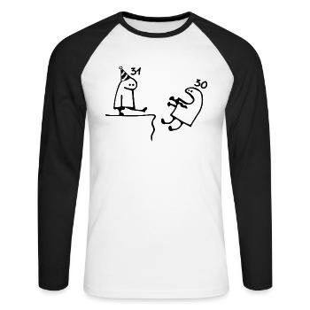 31 years: Farewell age 30 years, Happy 31st birthday - Unisex Long Sleeve Baseball T-Shirt - white/black - Front - Nik (191cm)