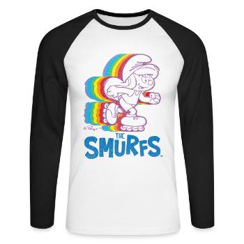Smurfs Design With Smurfette On Roller Skates - Unisex Long Sleeve Baseball T-Shirt - white/black - Front - Nik (191cm)