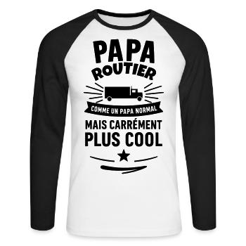 Papa routier – plus cool qu’un papa normal - T-shirt baseball manches longues Homme - blanc/noir - Devant - Nik (191cm)