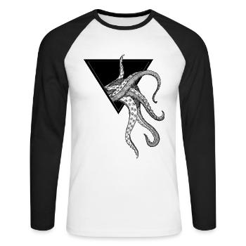 Krake - Unisex Baseballshirt langarm - Weiß/Schwarz - Vorne - Nik (191cm)
