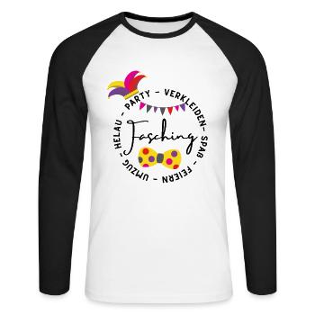 Feiern | Party | Helau| Lustig | Fasching - Unisex Baseballshirt langarm - Weiß/Schwarz - Vorne - Nik (191cm)