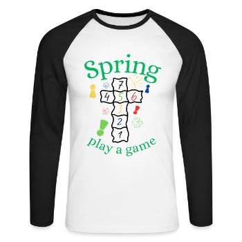 Frühling | Spring | Spiel | Spaß | Unterhaltung - Unisex Baseballshirt langarm - Weiß/Schwarz - Vorne - Nik (191cm)