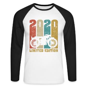 Vintage Moto 2020 Rétro Cadeau D'anniversaire - T-shirt baseball manches longues Homme - blanc/noir - Devant - Nik (191cm)
