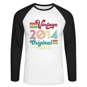 Vintage 2014 Original, Cadeau D'anniversaire - T-shirt baseball manches longues Homme - blanc/noir - Devant - Nik (191cm)