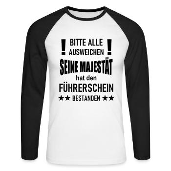 Führerschein bestanden - Unisex Baseballshirt langarm - Weiß/Schwarz - Vorne - Nik (191cm)