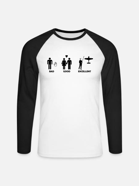 bad good excellent modellfliegen - Unisex Baseballshirt langarm - Weiß/Schwarz