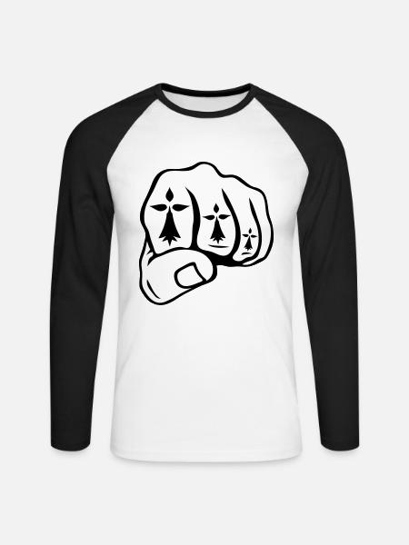 fist close ermine breton symbol - Unisex Long Sleeve Baseball T-Shirt - white/black