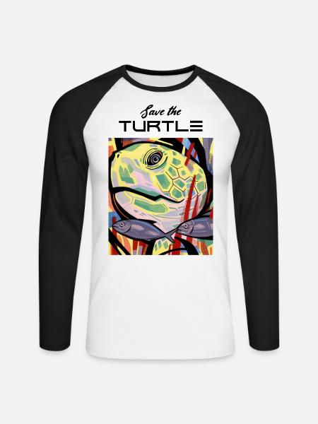 Turtle art work design - Unisex Baseballshirt langarm - Weiß/Schwarz