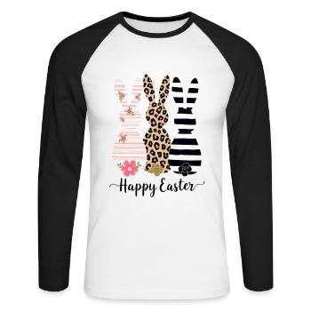 Happy Easter - 3 Easter bunnies wish you a happy Easter - Unisex Long Sleeve Baseball T-Shirt - white/black - Front - Nik (191cm)