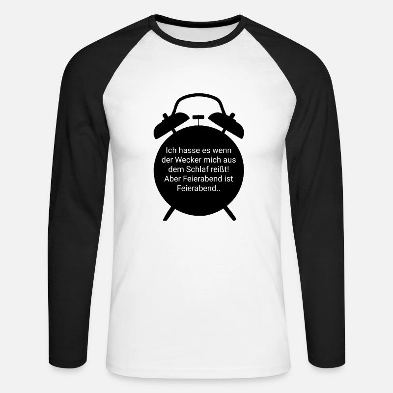 Feierabend - Wecker Design - Unisex Baseballshirt langarm - Weiß/Schwarz