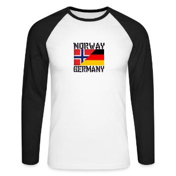 norway germany,Angler shirt Fishing Norwegen BRD - Unisex Baseballshirt langarm - Weiß/Schwarz - Vorne - Nik (191cm)