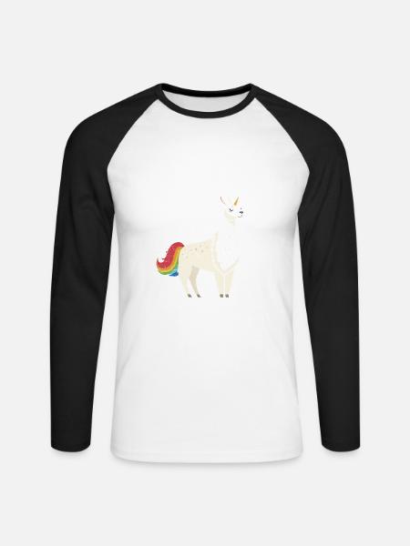 Llamacorn | Cute Llama Unicorn Illustration - Unisex Baseballshirt langarm - Weiß/Schwarz