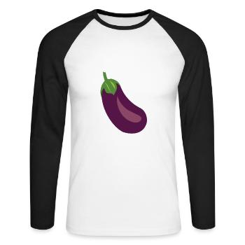 Aubergine drôle - T-shirt baseball manches longues Homme - blanc/noir - Devant - Nik (191cm)