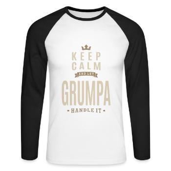 Restez calme Grumpa - T-shirt baseball manches longues Homme - blanc/noir - Devant - Nik (191cm)