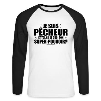 Ich bin Fischer. Was ist deine Superkraft? - Unisex Baseballshirt langarm - Weiß/Schwarz - Vorne - Nik (191cm)