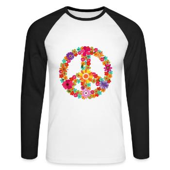 Blumen Peace Schlager Frieden bunt Hippie 70er - Unisex Baseballshirt langarm - Weiß/Schwarz - Vorne - Nik (191cm)