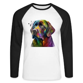 Colorful dog in splash art design - for everyone - Unisex Long Sleeve Baseball T-Shirt - white/black - Front - Nik (191cm)