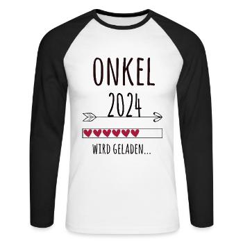 Onkel 2024 Schwangerschaft Geschenk - Unisex Baseballshirt langarm - Weiß/Schwarz - Vorne - Nik (191cm)