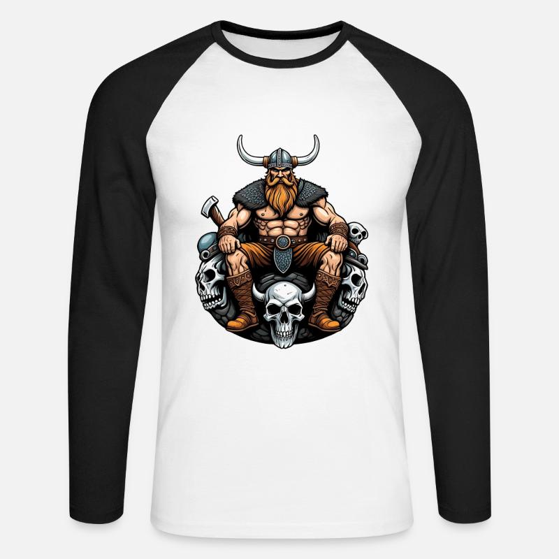 Wikinger mit Schädel - Unisex Baseballshirt langarm - Weiß/Schwarz