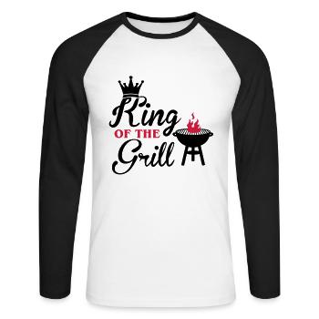 King of the Grill - König des Grills - Grillen - T-shirt baseball manches longues Homme - blanc/noir - Devant - Nik (191cm)