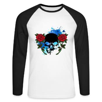 Skull Skull Skull Roses Flowers Splash - Unisex Long Sleeve Baseball T-Shirt - white/black - Front - Nik (191cm)