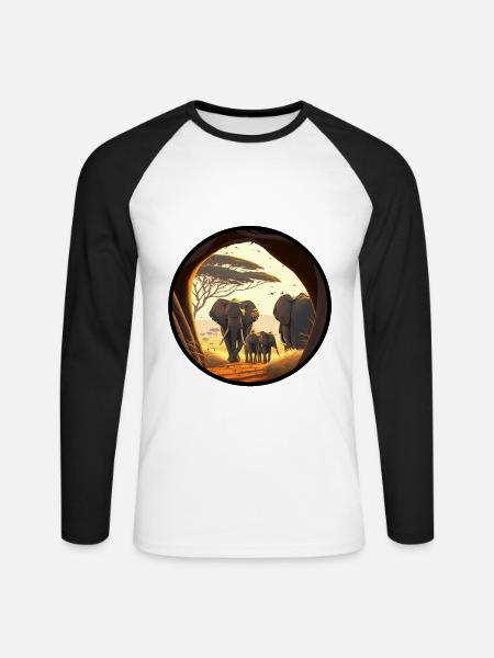 Elefanten in der Serengeti - Unisex Baseballshirt langarm - Weiß/Schwarz