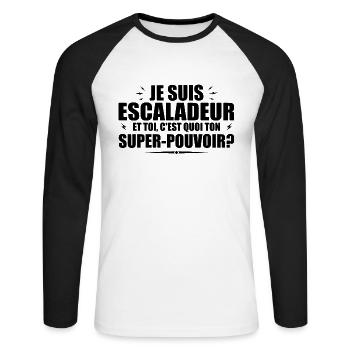 Ich bin ein Kletterer. Was ist deine Superkraft? - Unisex Baseballshirt langarm - Weiß/Schwarz - Vorne - Nik (191cm)