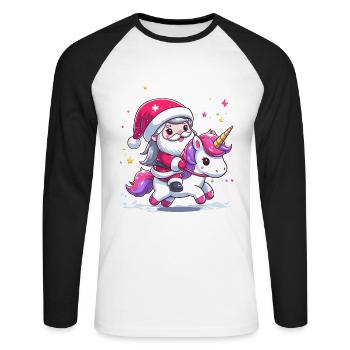 Santa Claus and Unicorn - Unisex Long Sleeve Baseball T-Shirt - white/black - Front - Nik (191cm)