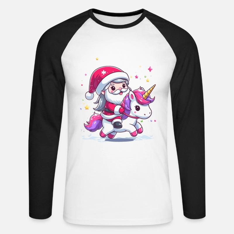 Weihnachtsmann und Einhorn - Unisex Baseballshirt langarm - Weiß/Schwarz