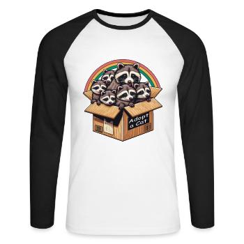 Waschbär adoptieren Eine Straßenkatze Niedliche Tierliebhaber - Unisex Baseballshirt langarm - Weiß/Schwarz - Vorne - Nik (191cm)