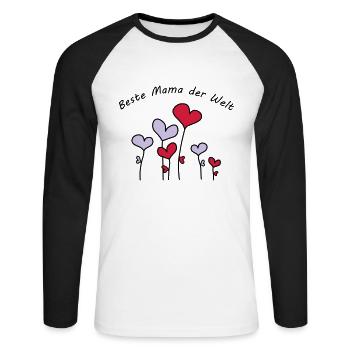 Beste Mama der Welt Herzblumen bunt Vektor - Unisex Baseballshirt langarm - Weiß/Schwarz - Vorne - Nik (191cm)